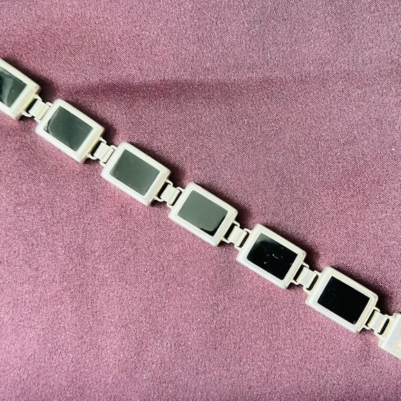 Handcrafted Classic  925 Sterling Silver Black Onyx Station Bracelet, Bezel Set - Picture 9 of 11